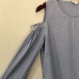 Merona Tops - Merona cold shoulder blue white striped top Merona Tops - Merona cold shoulder blue white striped top